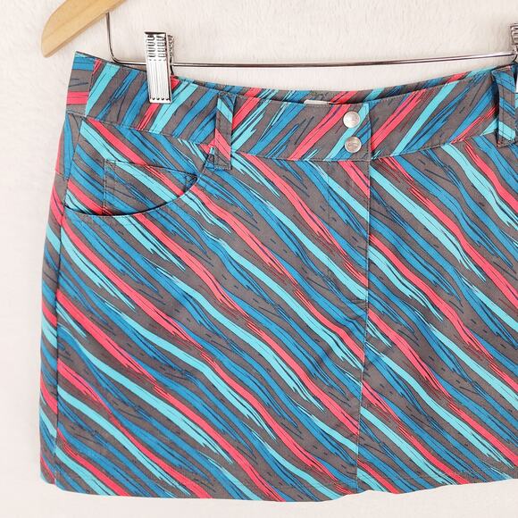 Slazenger Golf Skort Women 6 Blue Grey Pink Geometric 4 Pocket Zip & Snap - Picture 3 of 11